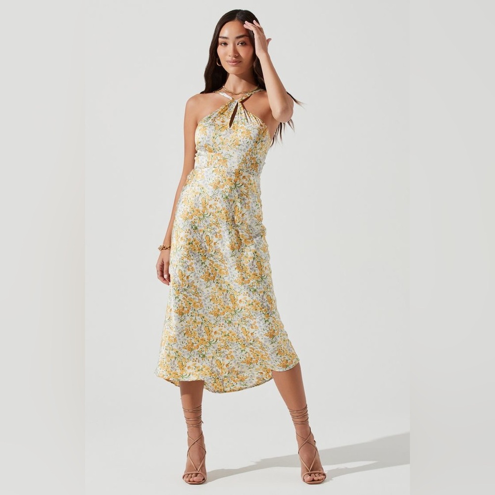 ASTR the label sandrine floral halter midi dress cream yellow floral, XS, NWOT